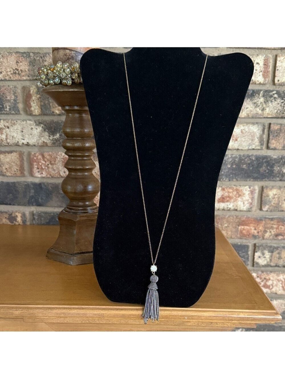 Ann Taylor Gold Tone Chain and Tassel Necklace with Rhinestone accent